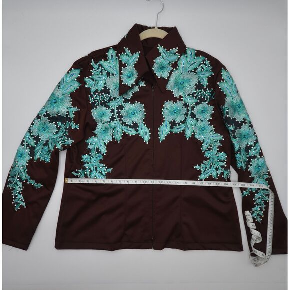 Absolutely Gorgeous Chocolate Brown with Teal Overlay Show Jacket - 2X - Picture 7 of 9